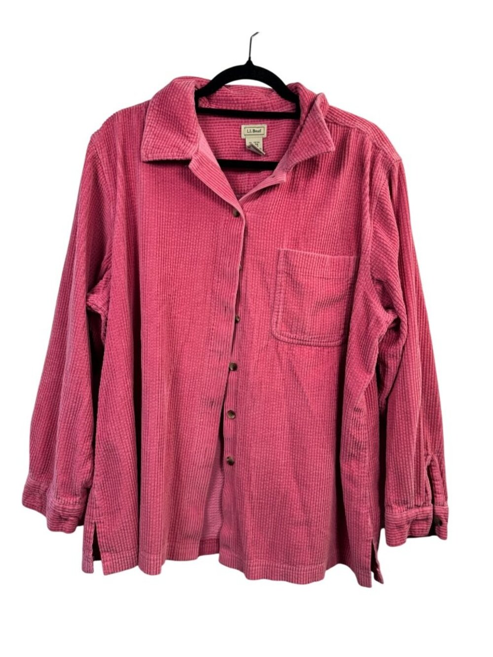 LL Bean Womens Pink Comfort Corduroy Button Up Shirt size XL 100% Cotton Shacket